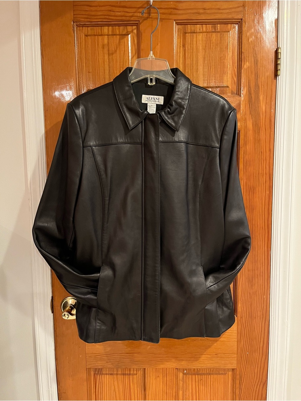 Alfani Men’s  Black Leather Jacket - Classic Collared Coat